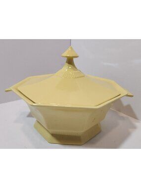 Vtg Independence Ironstone Daffodil Yellow Covered Serving Bowl/Casserole